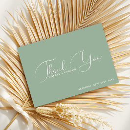 Minimalistische Sage Green Script Custom Wedding Bedankkaart
