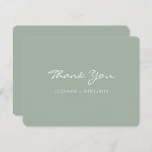 Minimalistische Sage Green Script Lettering Weddin Bedankkaart (Voorkant / Achterkant)