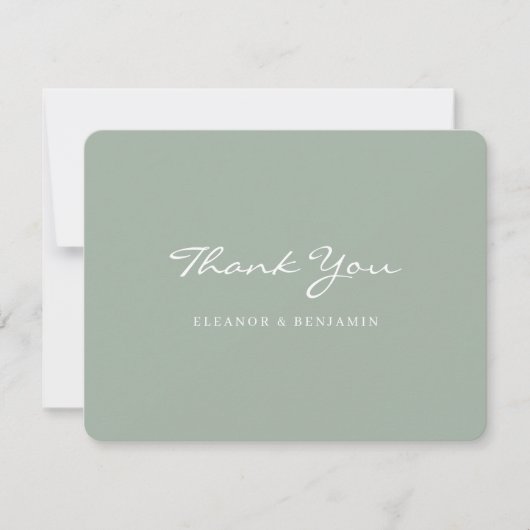 Minimalistische Sage Green Script Lettering Weddin Bedankkaart (Voorkant)