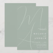 Minimalistische Sage Green Script Monogram Weddens Kaart (Voorkant / Achterkant)