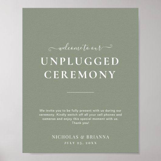 Minimalistische Sage Green Unplugged Boho Wedding Poster (Voorkant)