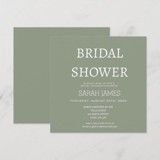 Minimalistische Sage Green Vrijgezellenfeest Squar Kaart (Voorkant / Achterkant)