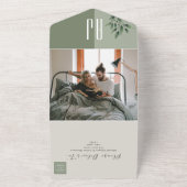 Minimalistische Sage Green Wedding All In One Uitnodiging (Buitenkant)