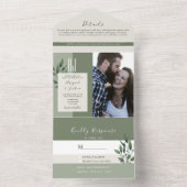 Minimalistische Sage Green Wedding All In One Uitnodiging (Binnen)