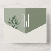 Minimalistische Sage Green Wedding All In One Uitnodiging (Achterkant)