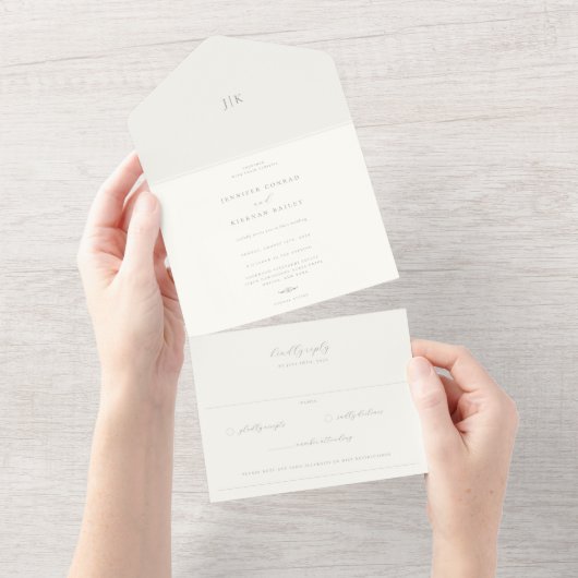 Minimalistische Sage Green Wedding All In One Uitnodiging (Afscheurbaar)