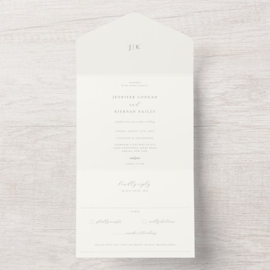 Minimalistische Sage Green Wedding All In One Uitnodiging (Binnen)