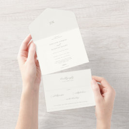 Minimalistische Sage Green Wedding All In One Uitnodiging