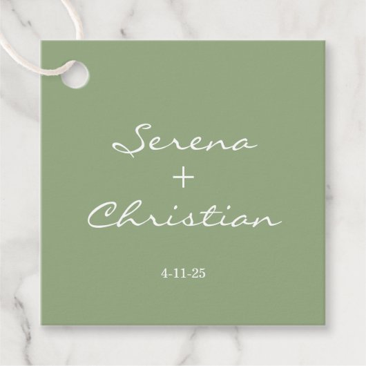 Minimalistische Sage Green Wedding Favoriete Label (Voorkant)
