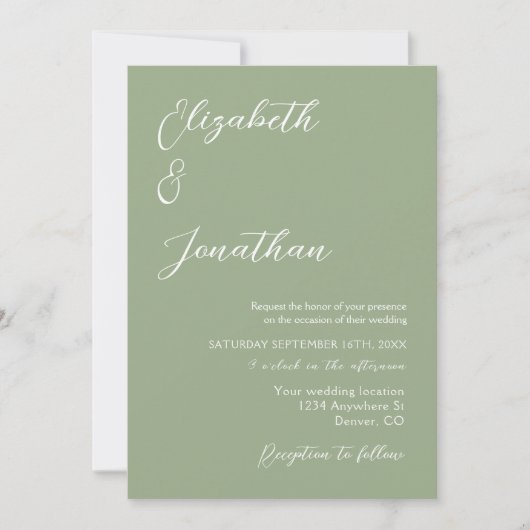 Minimalistische Sage Green Wedding Kaart (Voorkant)
