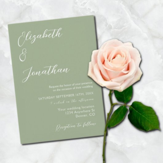 Minimalistische Sage Green Wedding Kaart