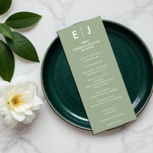 Minimalistische Sage Green Wedding Menu