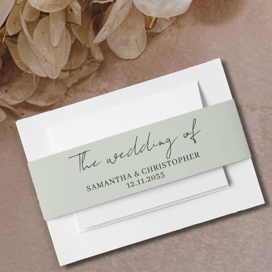 Minimalistische Sage Green Wedding of Invitation B Uitnodigingen Wikkel