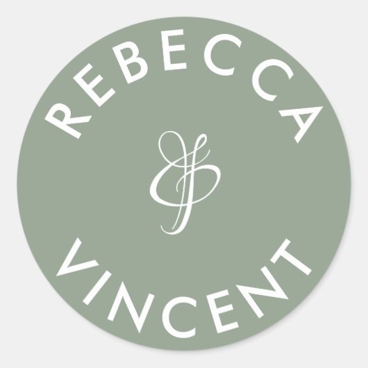 Minimalistische Sage Green Wedding Persoonlijke Na Ronde Sticker (Voorkant)