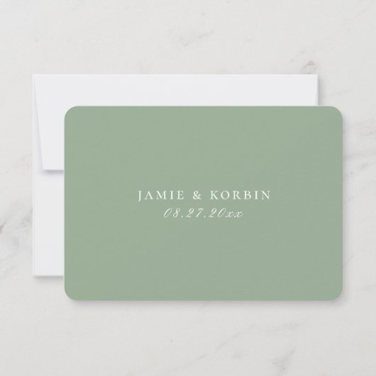 Minimalistische Sage Green Wedding RSVP Kaart (Achterkant)