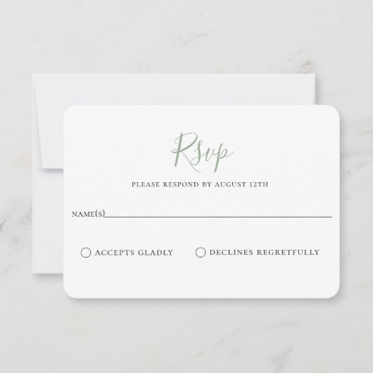Minimalistische Sage Green Wedding RSVP Kaart (Voorkant)