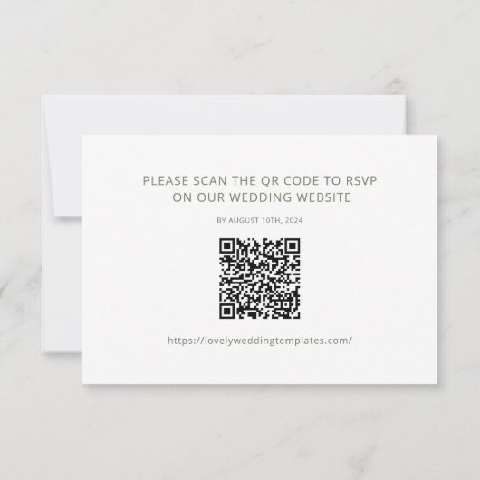 Minimalistische Sage Green Wedding RSVP QR Code Ka Notitiekaartje (Achterkant)