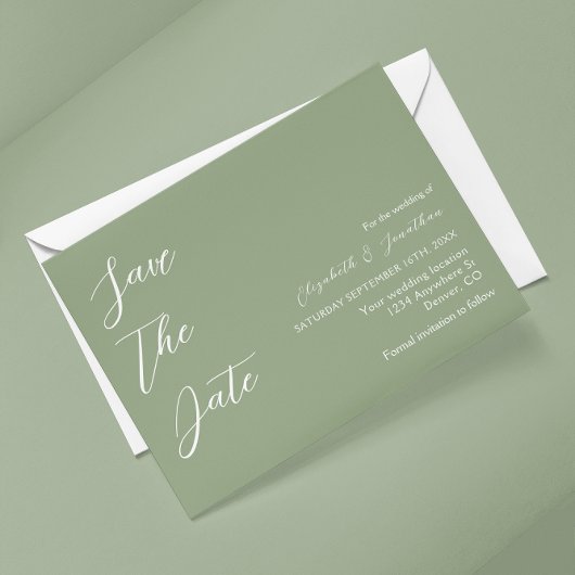 Minimalistische Sage Green Wedding Save The Date