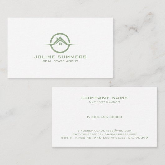 Minimalistische Sage Green & White makelaar Afsprakenkaartje (Voorkant / Achterkant)