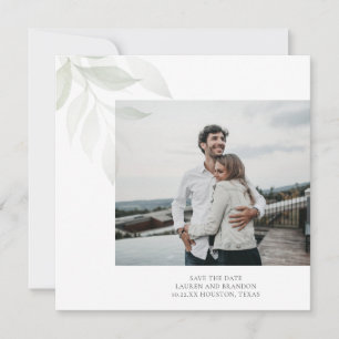 Minimalistische Sage Groen Groen Bruiloft Foto Save The Date