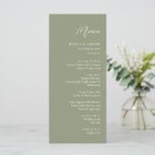 Minimalistische Sage Groen & Wit Eenvoudige Bruilo Menu (Staand voorkant)