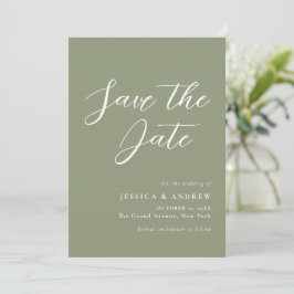 Minimalistische Sage Groen & Wit Eenvoudige Bruilo Save The Date