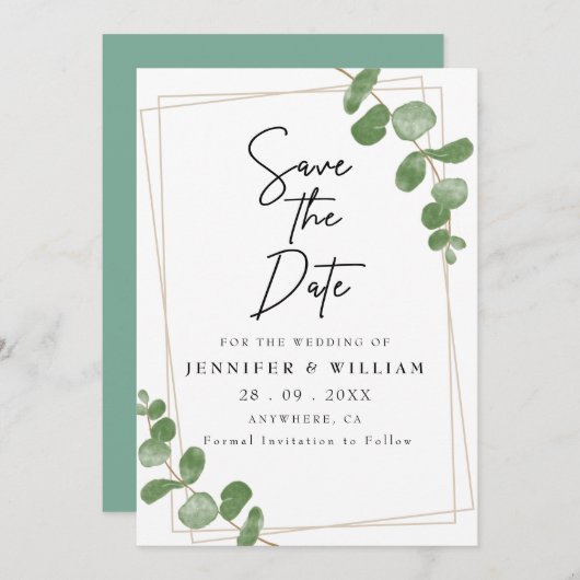 Minimalistische Sage Groene Bloemen Bewaar de Datu Kaart (Voorkant / Achterkant)