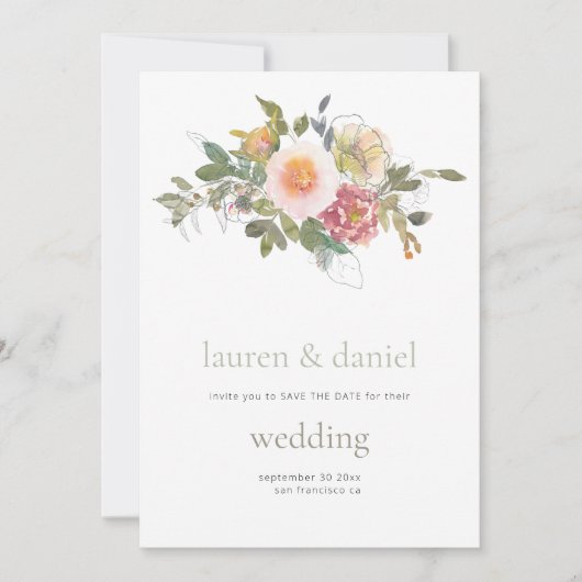 Minimalistische Sage Groene Bloemen QR Bruiloft Save The Date (Voorkant)