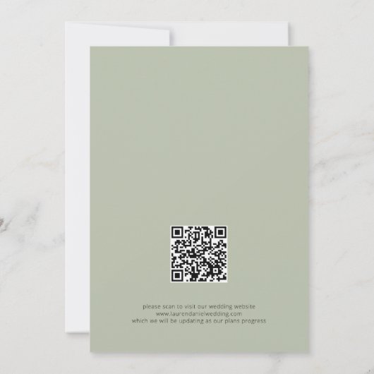 Minimalistische Sage Groene Bloemen QR Bruiloft Save The Date (Achterkant)