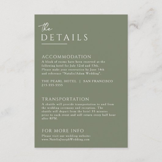 Minimalistische Sage Groene Boho Unieke Bruiloft D Informatiekaartje (Voorkant)