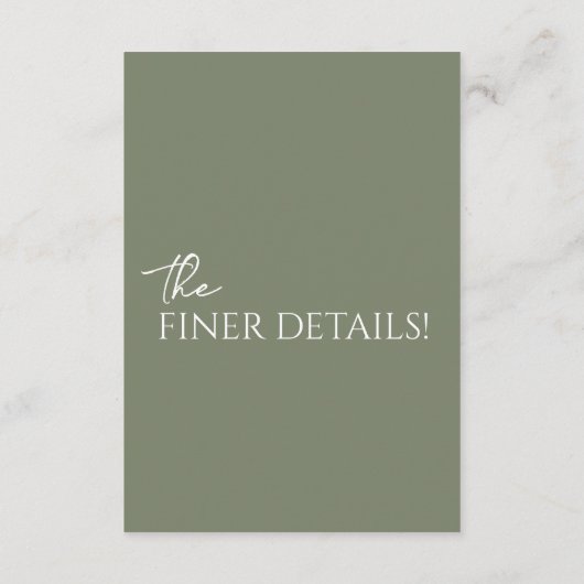 Minimalistische Sage Groene Boho Unieke Bruiloft D Informatiekaartje (Achterkant)