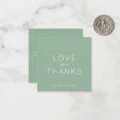 Minimalistische Sage Groene Bruiloft Dank u Vierka Notitiekaartje (Voorkant / Achterkant in situ)