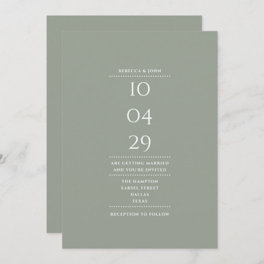 Minimalistische Sage Groene Bruiloft Datum QR Code Kaart (Voorkant / Achterkant)