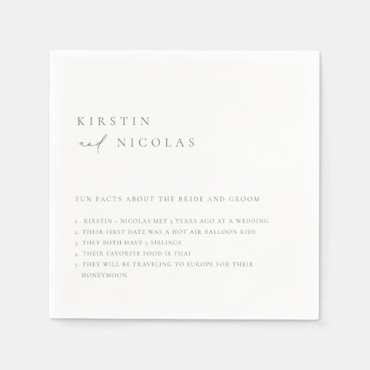 Minimalistische Sage Groene Bruiloft Leuke Feiten Servet (Voorkant)