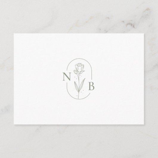 Minimalistische Sage Groene Elegante Bruiloft Deta Informatiekaartje (Achterkant)