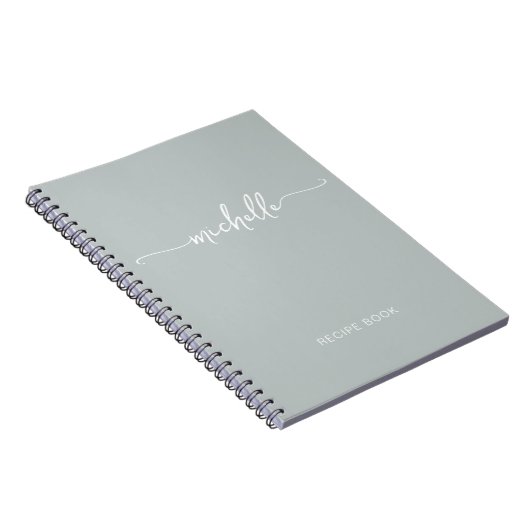Minimalistische Sage Groene Girly Monogram Naam Notitieboek (Rechterzijde)