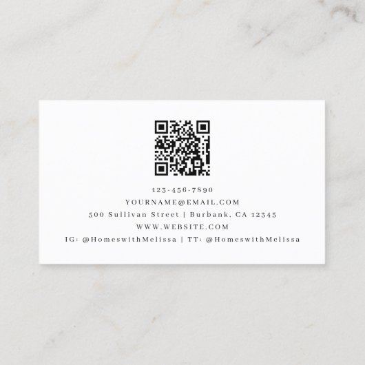 Minimalistische Sage Groene Kalligrafie QR Code Visitekaartje (Achterkant)