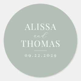 Minimalistische Sage Groene Moderne Bruiloft Ronde Sticker