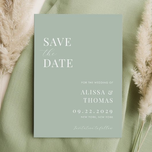 Minimalistische Sage Groene Moderne Bruiloft Save The Date
