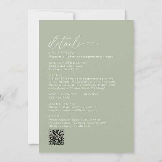 Minimalistische Sage Groene QR Code Alles in Een B Kaart (Achterkant)