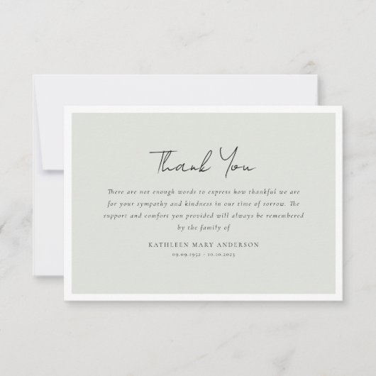 Minimalistische Sage Groene Sympathie Begrafenis Bedankkaart (Voorkant)