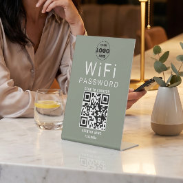 Minimalistische Sage Groene Zakelijke WiFi QR Code Reclamebord Met Voetstuk