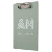 Minimalistische Sage Matcha Groene Monogram Klembord (Links)