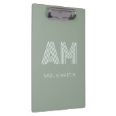 Minimalistische Sage Matcha Groene Monogram Klembord (Rechts)