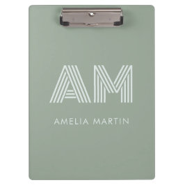 Minimalistische Sage Matcha Groene Monogram Klembord