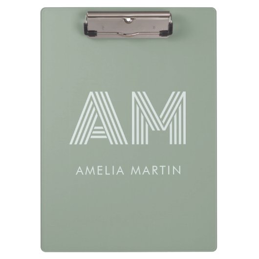 Minimalistische Sage Matcha Groene Monogram Klembord (Voorkant)