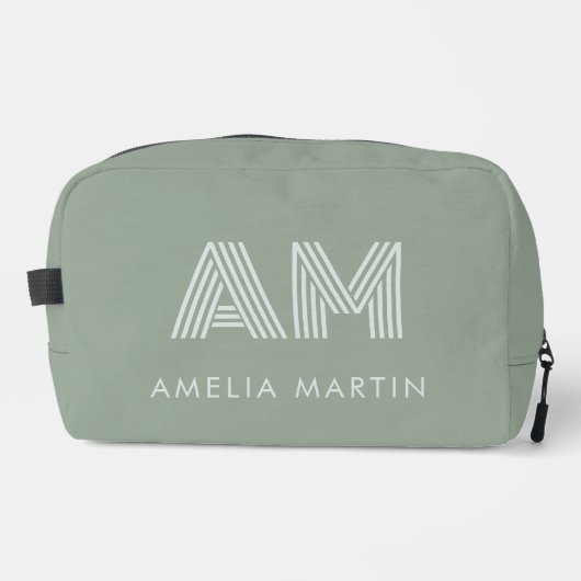 Minimalistische Sage Matcha Groene Monogram Toilettasje (Voorkant)