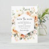 Minimalistische Sage Peach bruiloft Save The Date (Staand voorkant)