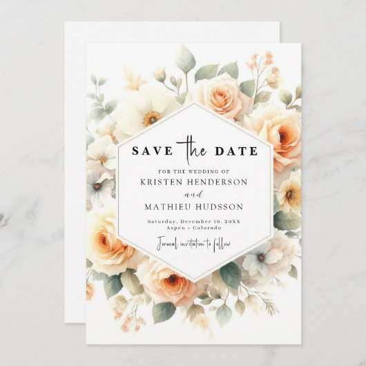 Minimalistische Sage Peach bruiloft Save The Date (Voorkant / Achterkant)