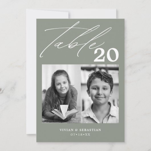 Minimalistische Sage Trouwtafel nummer twee Afbeel Aankondiging (Voorkant)